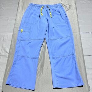 Spread Good Cheer Blue Cargo Scrub Pants XL Wide Leg Elastic Drawstring 32653